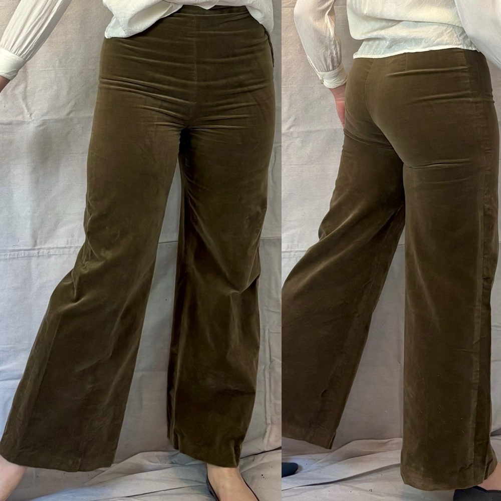 Vintage 70s Taupe Gray Brown Velvet High Rise Pants Wide Leg Trousers size M
